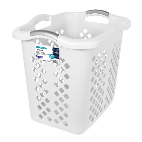 Home Logic 2 Bushel Lamper Laundry Basket with Silver Handles, White