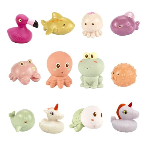 Universe Dream Baby Bath Toy, 12PCS Mold Free Silicone Bathtub Toy Set, Soft Chewable Animals Toys Teether w/ Water Spray & Floating Play, Educational Learning Skill Bathroom Toy for 6m+