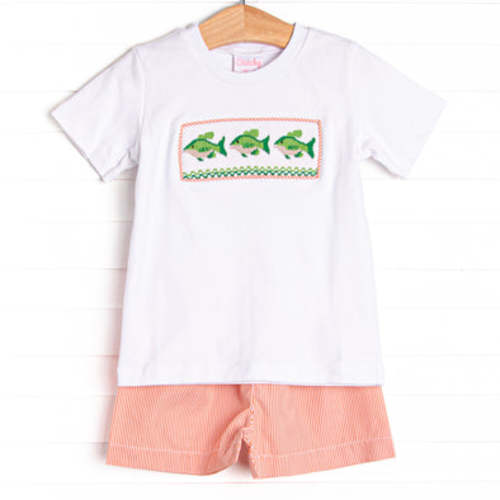 Off the Hook Smocked Short Set, Orange – Stitchy Fish