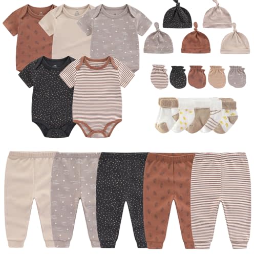 MAMIMAKA Newborn Layette Gift Set Bodysuits Pants for Baby Girl and Boy 24 Piece 100% Cotton Essentials and Accessories