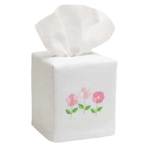 Embroidered Tissue Cover, Row of Flowers (Pink)