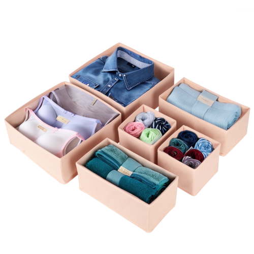 PinkSheep Foldable Dresser Drawer Organizer, Closet Storage Bins Dividers for Clothes Underwear Bra, 6 Pack, Pink