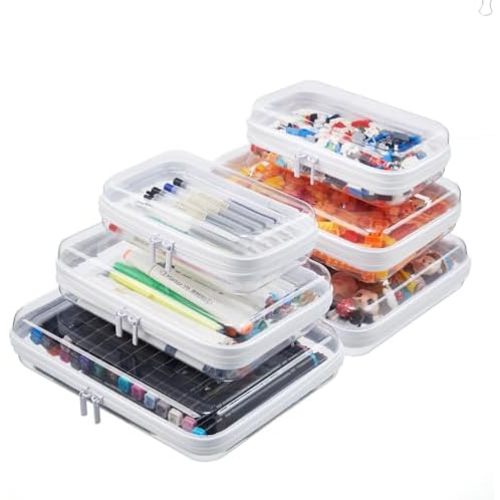 MACOPRO 6PCS Clear Zipper Pouches, Christmas Item Storage Bins, Zippered Hard Pouch Double, Portable Makeup and Cosmetic Bag, Toy Storage Organizer Bins, Hard Plastic Case, Clear Zipper Bags