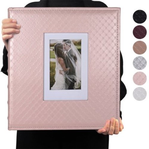 RECUTMS Photo Album 4x6 600 Photos Black Inner Page Button Grain Leather Big Capacity Pockets Pictures Album (Light Champagne)