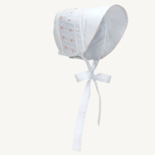 Sweetly Smocked Bonnet - Worth Avenue White with Palm Beach Pink