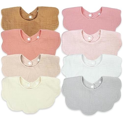 EllieHouse Baby Bibs for Girls Boys 8 Pack Muslin Drool Teeth Drooling Teething Bibs Muslin Cotton for Toddler Infant