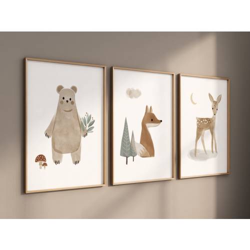 Boho Nursery Decor, woodland nursery, gender neutral nursery, animal prints, neutral colors, Boho prints, kids room art, woodland animals