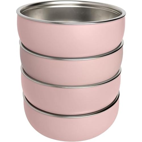 Non-Toxic Stainless Steel Child Bowl 5” with Non-Slip Silicone Shell, (Set of 4 bowls) Unbreakable, Mess Free Feeding for Babies, Toddlers, Kids, BPA free (Misty Blue)