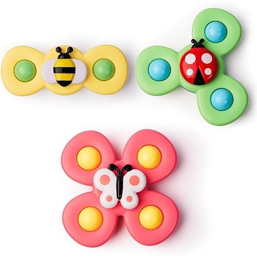 LiKee Strong Suction Cup Fidget Rotating Sensory Bath Toys for Baby 12 18 Months Airplane Car Travel Table & Window Toys for 1 2 Years Old Toddler Boys and Girls (Insect-1)