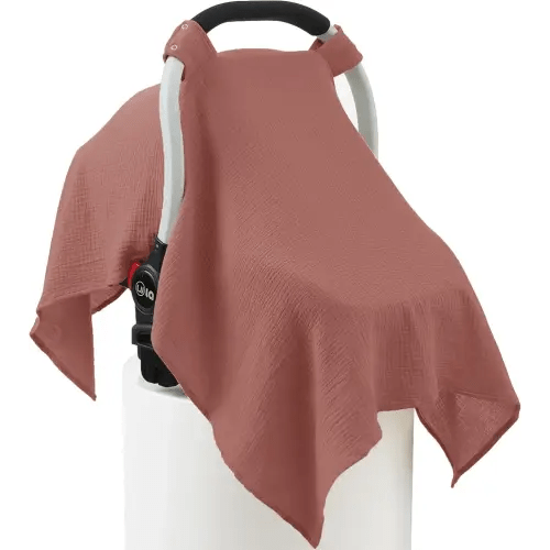 100% Muslin Cotton Car Seat Cover Baby, Carseat Canopy Cover, Universal Fit Stroller Covers for Boys and Girls (Blush)