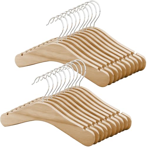Kids Wooden Hangers 20 Pack,9.4 Inch Natural Wood Toddler Children's Clothes Hangers with Anti-Rust 360°Swivel Hook，Smooth Finish Wooden Baby Hangers for Closet
