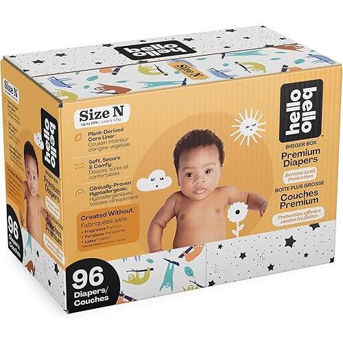 Hello Bello Diapers, Size Newborn (NB - Up to 10 lbs) - 96 Count of Premium Disposable Baby Diapers in Umbrella & Koala Kids Designs - Hypoallergenic with Soft, Cloth-Like Feel