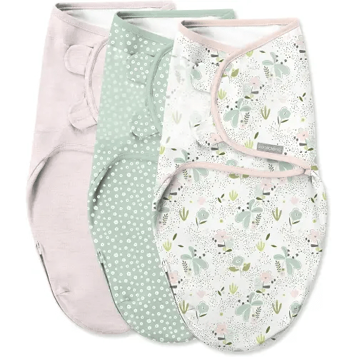 SwaddleMe by Ingenuity Easy Change Baby Swaddle in Size Small/Medium, 0-3 Months, 7-14 Pounds, 3-Pack with Easy Change Zipper - Peekaboo Panda