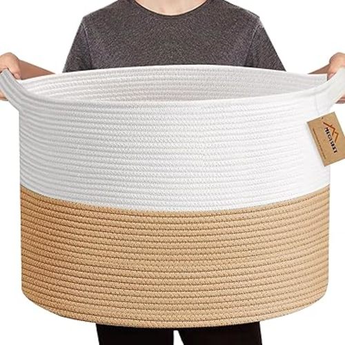 Extra Large Storage Basket, 22” x 22” x 14” Cotton Rope Baskets for Storage, Woven Wicker Baby Laundry Basket, Laundry Organization Storage, Baskets for Decor Organizing, Clothes Basket