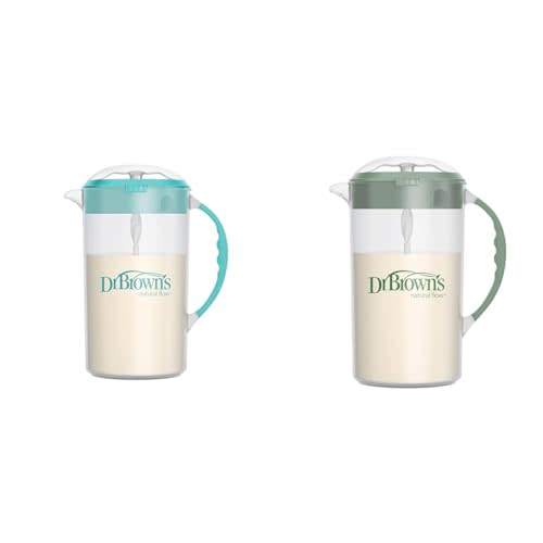 Dr. Brown's 32oz Baby Formula Mixing Pitchers with Adjustable Stopper, Locking Lid & No Drip Spout, Teal & Olive Colors
