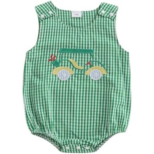 BeQeuewll Summer Baby Clothes Newborn Boy Girl Smocked Bubble Romper Plaid Overall Infant Fishing Outfit