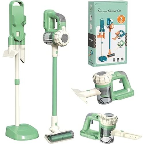 3-in-1 Kids Vacuum That Really Works, Toddler Toy Vacuum Cleaning Set for Children Aged 3+, Fun Kids Working Toy Vacuum Cleaner with Working Suction for Realistic Play (630Green)