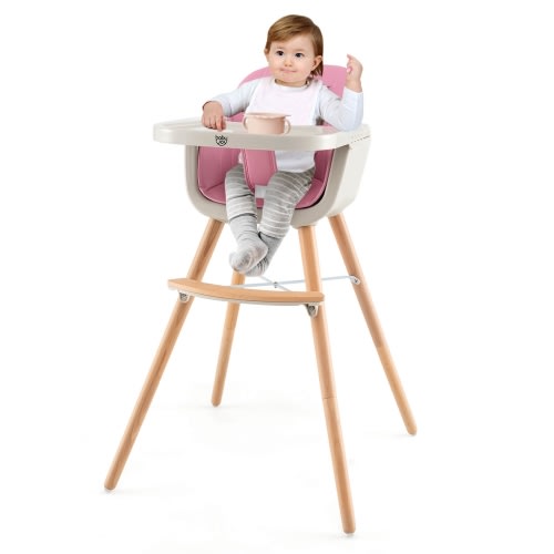 Babyjoy 3 in 1 Convertible Wooden High Chair Toddler Feeding Chair with Cushion Pink