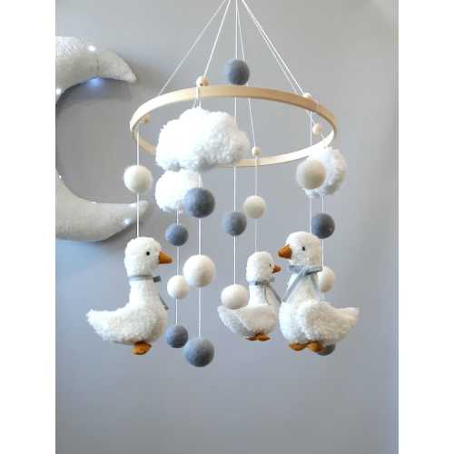 Baby mobile,forest mobile,geese,mobile in the crib,gift for a newborn,toy in the crib,mobile on the farm, toy goose, three geese,boho mobile