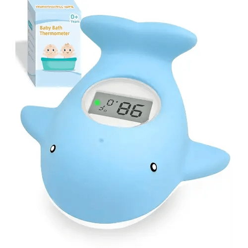 Baby Bath Tub Thermometer - Bathtub Water Thermometer with Room Temperature - Safety Floating Whale Bathtub Toy - New Upgraded Mute Flashing Alert, Gift for Mom Newborn Infant