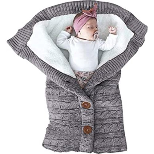 XMWEALTHY Unisex Infant Swaddle Blankets Soft Thick Fleece Knit Baby Girls Boys Stroller Wraps Baby Accessory Grey