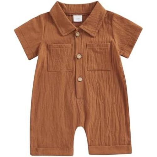 Honganda Newborn Baby Boy Summer Jumpsuit Short Sleeve Button Down Cotton Linen Shirt Romper Gentleman One Piece Outfit
