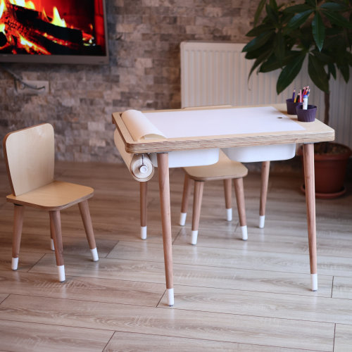 Montessori Sensory Table & Chair Set | Wooden Activity Center | Chalkboard  Whiteboard | 100% Birch Wood