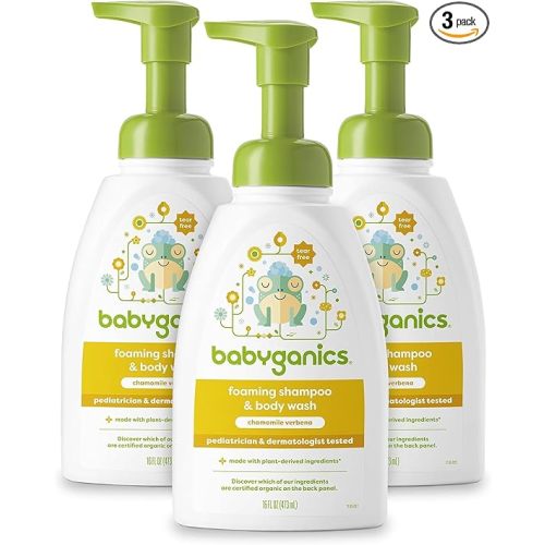 Babyganics Baby Shampoo + Body Wash Pump Bottle, Chamomile Verbena, 16oz, 3 Pack