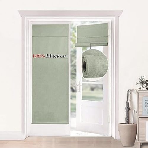 100% Blackout Door Curtains for Windows - UV Blocking Thermal Insulated Fabric, Rod Pocket Privacy Sheer Shades, Easy Install for Glass Door & Windows (Sage Green, 18"W x 70"L (Pack of 1))