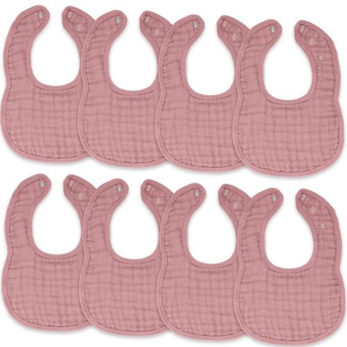 Muslin Cotton Baby Bibs, 8 Pack, Adjustable Size with Easy Snaps, Soft and Super Absorbent, Washable and Reusable By Comfy Cubs, Color: Mauve