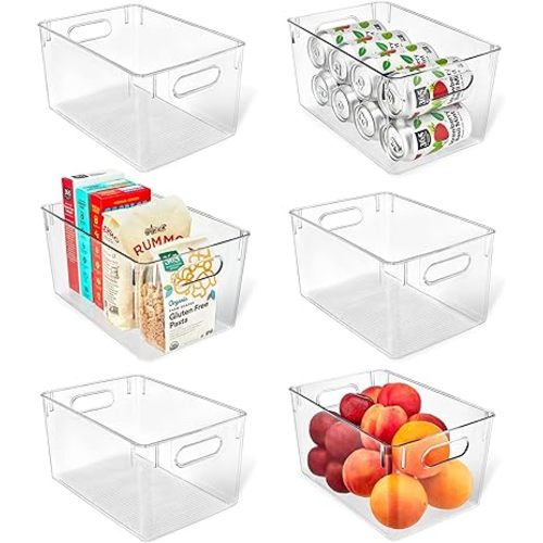 Multi-purpose Refrigerator Bins - 6 pieces Large Capacity Stackable Fridge Bin Organizer with Easy Grip Handles - Clear