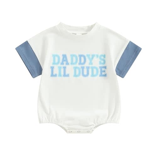 Bonangber Baby Boy Bubble Romper Daddys/Mamas Lil Dude Color Block Short Sleeve Oversized Bodysuit Newborn Summer Outfit