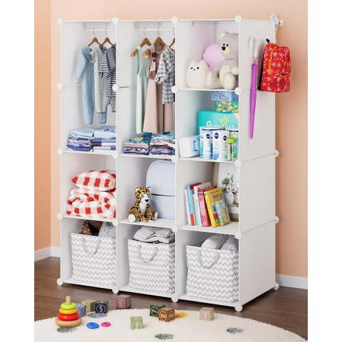 Baby Closet Organizer for Nursery: Durable Baby Wardrobe for Closet - Customizable Baby Armoire - Baby Dresser Closet Shelves - Waterproof Shelf Clothes Organizer w/Wall Fixation (White)