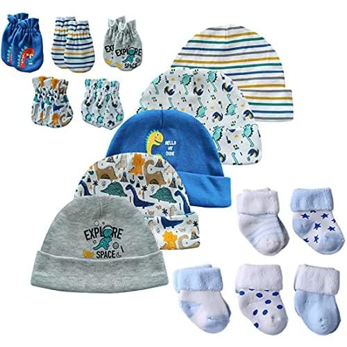 Chamie Baby's Organic Cotton Socks, Caps and Mittens Set for Baby Girls and Boys