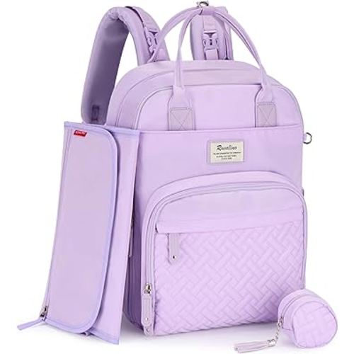 RUVALINO Diaper Bag Backpack - All-in-One Travel Backpack for Girl, Baby Bag for Moms, Multifunction Waterproof Backpack with Changing Pad, Stroller Strap, Pacifier Case - Baby Shower Gifts - Purple