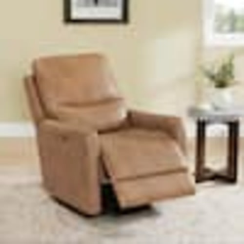 Spruce & Spring Ember Saddle PU Leather Power Swivel Glider Recliner with Metal Frame and USB and Type C Charging Ports for Livingroom SSME7A5006-DT-6694-500