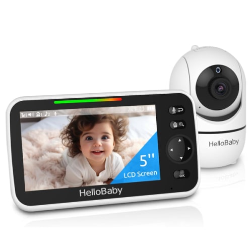 HelloBaby No WiFi Baby Monitor 5" Screen 30-Hour Battery Pan-Tilt-Zoom Video Upgrade with Camera and Audio, Night Vision, VOX, 2-Way Talk, 8 Lullabies and 1000ft Range