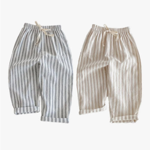 Ashmyova Classic Casual Pants for Boys Thin Cotton Stripe Elastics Waist Spring Summer Trousers Toddler Long Pants 2Pcs