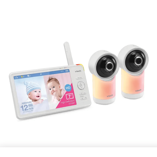 VTech - 2 Camera 1080p Smart WiFi Remote Access 360 Degree Pan & Tilt Video Baby Monitor with 7” Display, Night Light - white