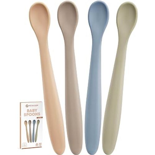 Best Soft Silicone Baby Spoons Dishwasher-Safe Silicone Bendable Baby Feeding Spoon Infant First Stage Silicone Training Spoon, Assorted Colors (Multicolored Matte) (Matte Soft)