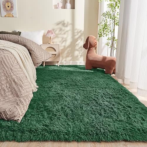 OPPODREAM 4x6 Forest Green Rugs for Bedroom, Ultra-Soft Fluffy Area Rugs for Living Room, 4 x 6 Shag Carpet for Nursery, Kids, Girl, Boy, Baby, Plush, Fuzzy, Shaggy, Cute Home Decor