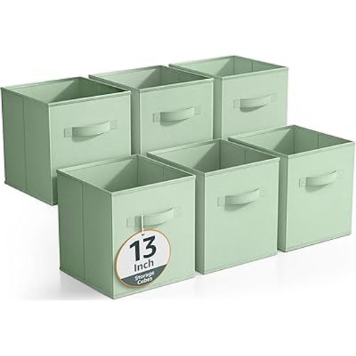 Sorbus 13 Inch Storage Bins - Sturdy Collapsible Fabric Storage Cubes with Handle - 6 Foldable Baskets for Organizing Clothes, Toys, Books - Storage Baskets for Shelves, Kids Room, Closets