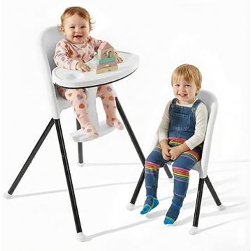 Funny Supply Foldable High Chair, Space-Saving Portable Baby High Chair with Removable Double Tray, Modern Convertible Baby Feeding Chair, Lightweight, Easy to Clean, White