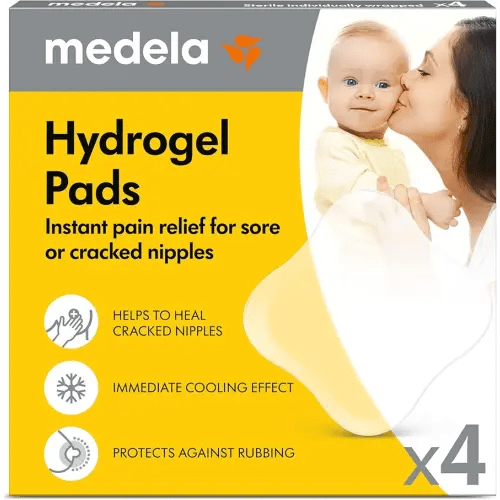 Medela Hydrogel Pads, Instant Pain Relief for Cracked or Sore Nipples from Breastfeeding and Pumping, Cooling Moisture Supports Natural Healing, Pack of 4