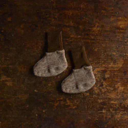 Baby Merino Wool/Cotton Fleece Booties - Brown