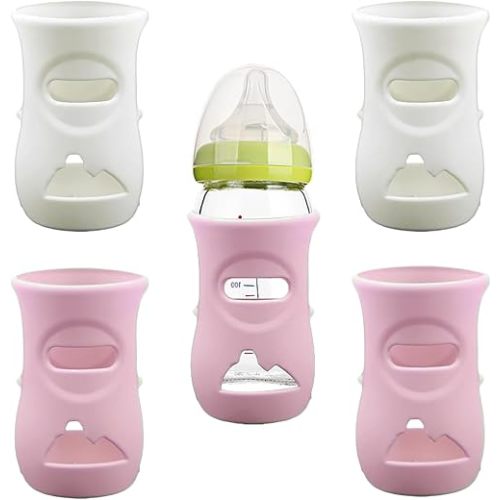 4 Pack Silicone Sleeves for Avent Natural Glass Baby Bottles, Anti Breakage Baby Bottle Holder, Compatible with Philips Avent Glass Natural Baby Bottle, BPA Free (Pink White, 8 OZ)