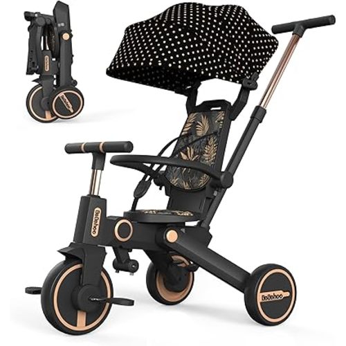 Tricycle Stroller for Toddler,Foldable Baby Tricycle,Kids Balance Bike with Push Handle,Toddlers Stroller Bike with 1 to 5 Years,7-in-1 Push Tricycle Bike for Kids(Gold)