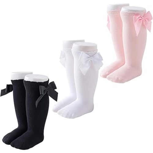 CozyWay Baby & Toddler Knee High Bow Socks For Girls 3 Pack