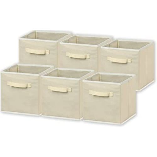 Simple Houseware Foldable Cloth Storage Cube Basket Bins Organizer, Beige - 6 Pack