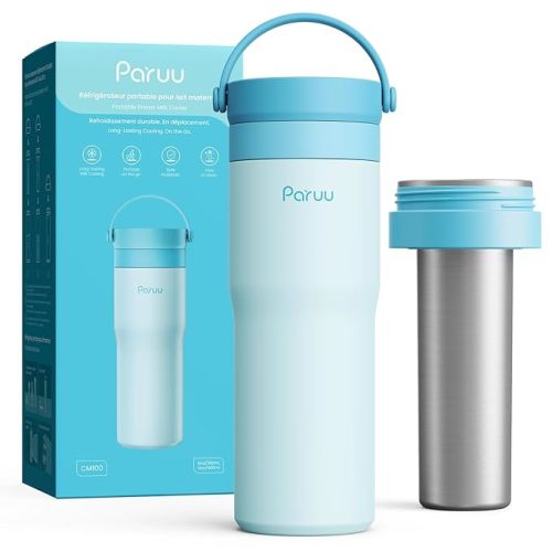 Paruu Portable Breast Milk Cooler, 304 Stainless Steel Breastmilk Chiller for 14–23H Cooling, 10-24oz Breastmilk Storage Container for Travel, Outdoor, New Moms Breastfeeding Essentials, Blue